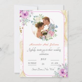 Flower Elegant calligraph photo wedding invitation