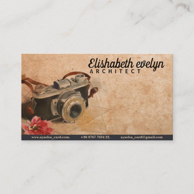 Flower Elements Of Hand Painted Travel Camera Business Card (Front)
