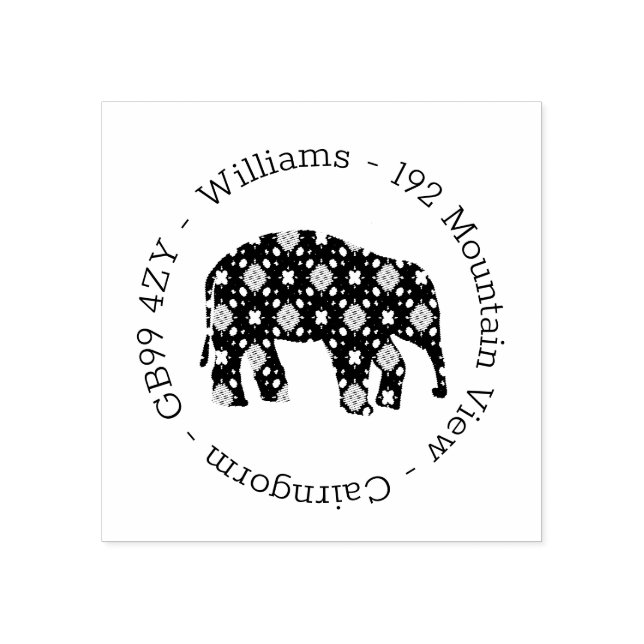 Flower  Elephant Address Rubber Stamp (Imprint)