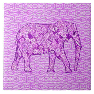 Flower elephant - amethyst purple ceramic tile