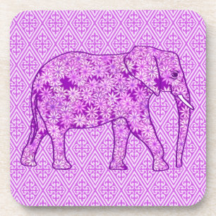 Flower elephant - amethyst purple coaster
