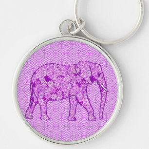 Flower elephant - amethyst purple key ring