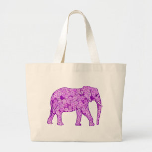 Flower elephant - amethyst purple large tote bag