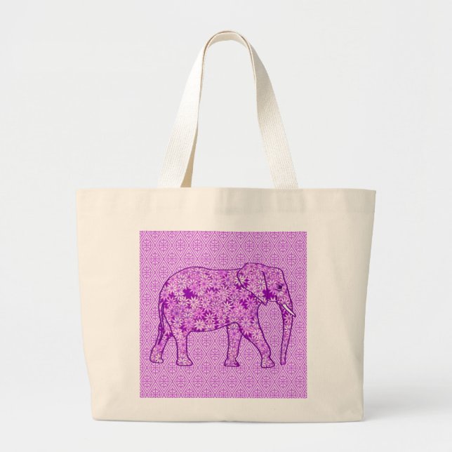 Flower elephant - amethyst purple large tote bag (Front)