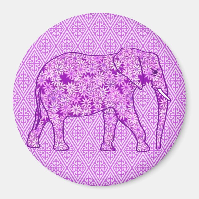 Flower elephant - amethyst purple magnet (Front)