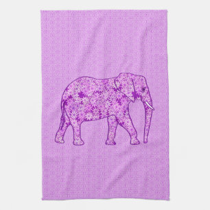 Flower elephant - amethyst purple tea towel