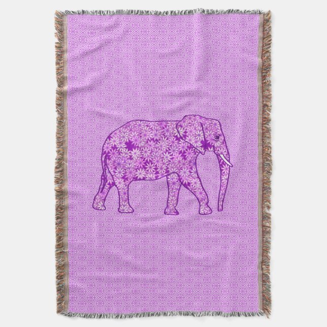 Flower elephant - amethyst purple throw blanket (Front Vertical)