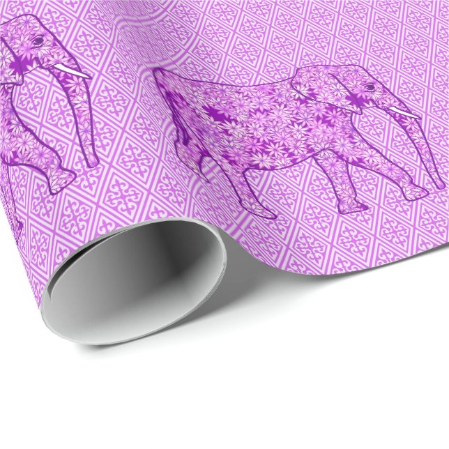 Flower elephant - amethyst purple wrapping paper (Roll Corner)