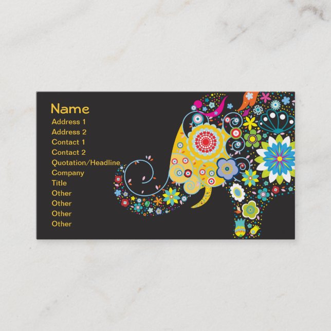 Flower Elephant Cute Girly Floral Fashion Business Card (Front)