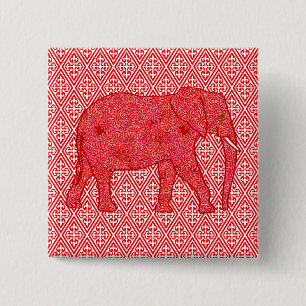 Flower elephant - deep red and coral 15 cm square badge