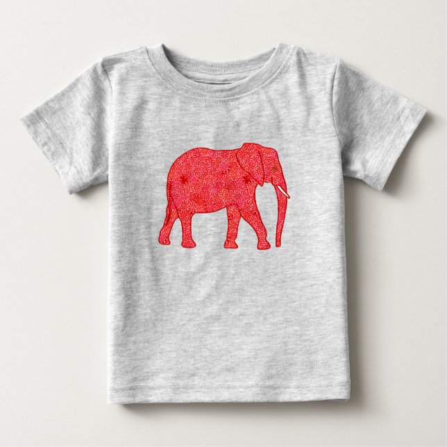 Flower elephant - deep red and coral baby T-Shirt (Front)