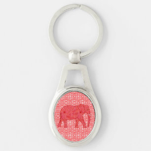 Flower elephant - deep red and coral key ring