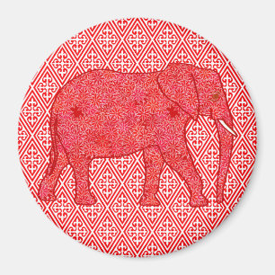 Flower elephant - deep red and coral magnet