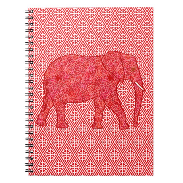 Flower elephant - deep red and coral notebook (Front)