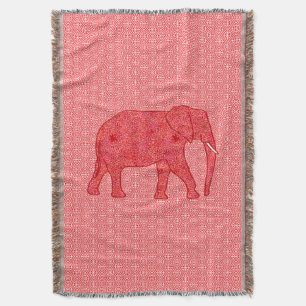 Flower elephant - deep red and coral throw blanket