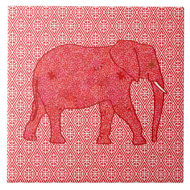 Flower elephant - deep red and coral tile (Front)