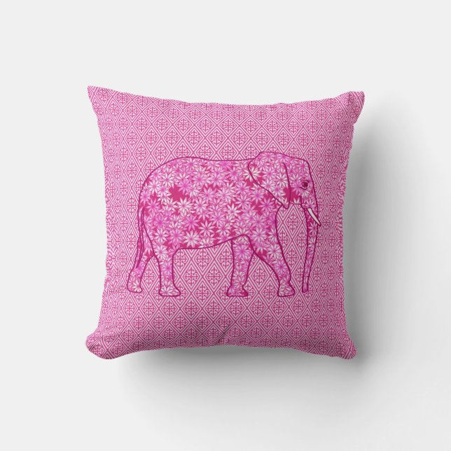 Flower elephant - fuchsia pink cushion (Front)