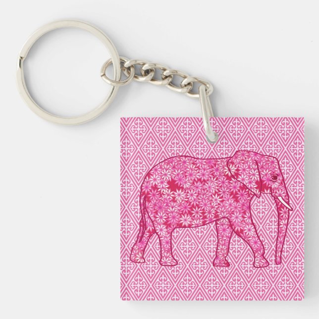 Flower elephant - fuchsia pink key ring (Front)