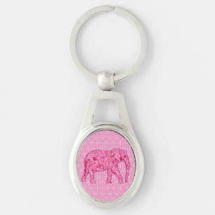 Flower elephant - fuchsia pink key ring