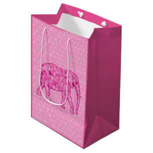 Flower elephant - fuchsia pink medium gift bag
