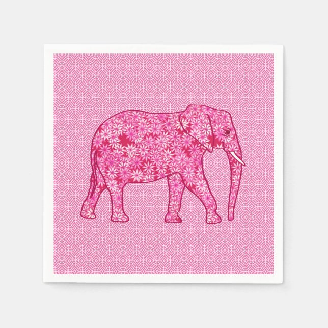 Flower elephant - fuchsia pink napkin (Front)