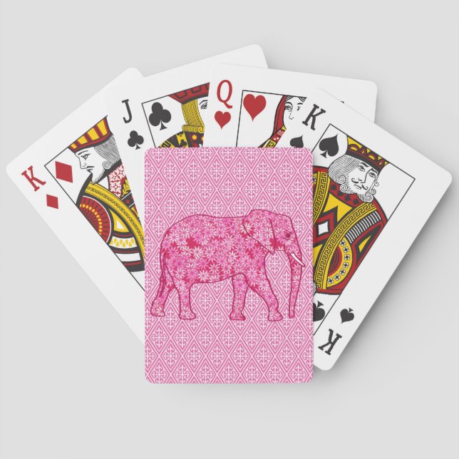 Flower elephant - fuchsia pink playing cards (Back)