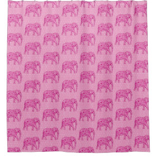 Flower elephant - fuchsia pink shower curtain