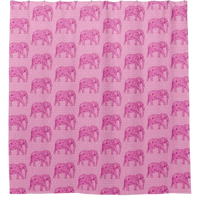 Flower elephant - fuchsia pink shower curtain (Front)