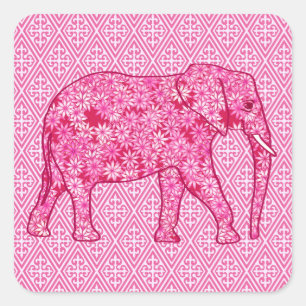 Flower elephant - fuchsia pink square sticker