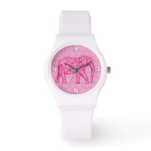 Flower elephant - fuchsia pink watch
