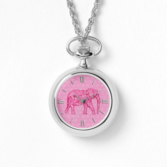 Flower elephant - fuchsia pink watch (Front)