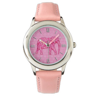 Flower elephant - fuchsia pink watch