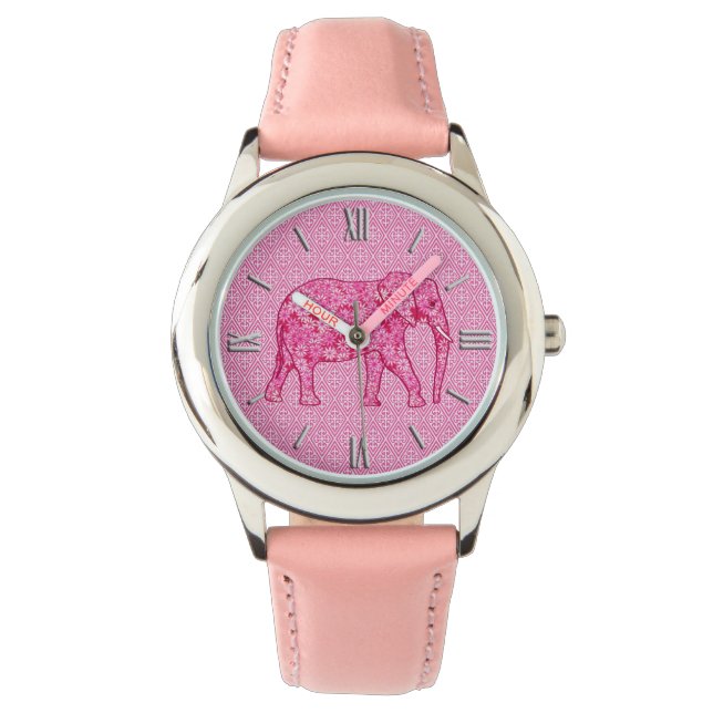Flower elephant - fuchsia pink watch (Front)