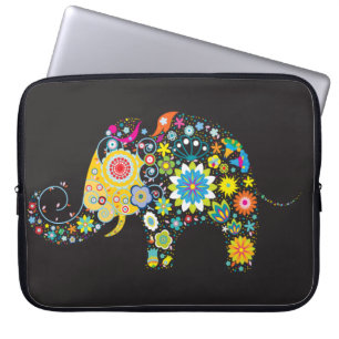 Flower Elephant Girly Retro Floral Fashion Laptop Sleeve