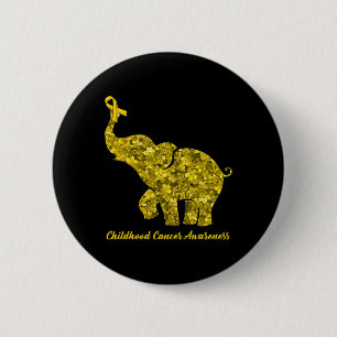 Flower Elephant Gold Ribbon Childhood Cancer Aware 6 Cm Round Badge