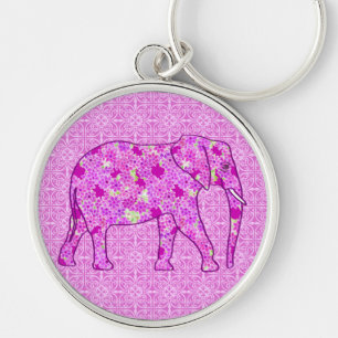 Flower elephant - orchid and magenta key ring