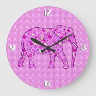 Flower elephant - orchid and magenta large clock