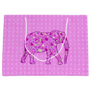 Flower Elephant, Orchid and Magenta Large Gift Bag