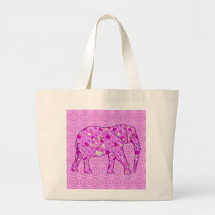 Flower elephant - orchid and magenta large tote bag