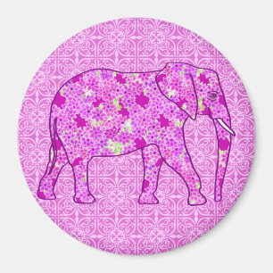 Flower elephant - orchid and magenta magnet