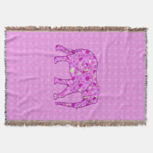 Flower elephant - orchid and magenta throw blanket