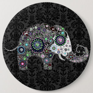 Flower Elephant With Colourful Diamond Studs 6 Cm Round Badge