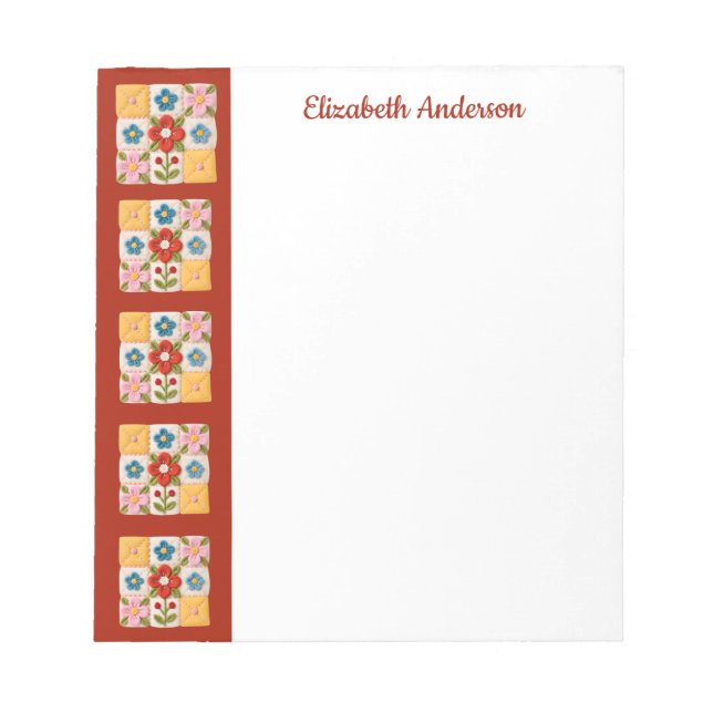 Flower Embroidered Quilt Block Border Note Pad (Front)