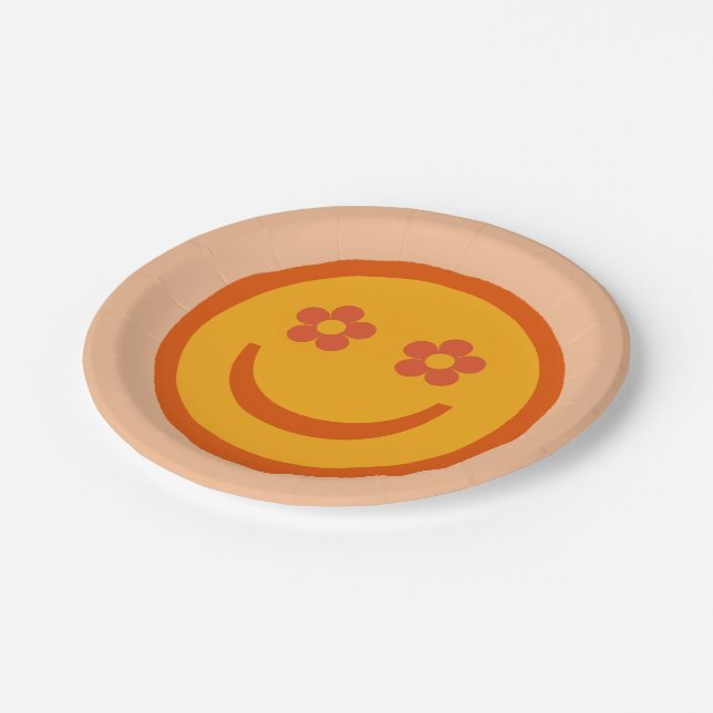 Flower Eyes Happy Face Paper Plates (Angled)
