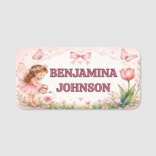 Flower Fairy and Butterflies Pastel Student Name Tag