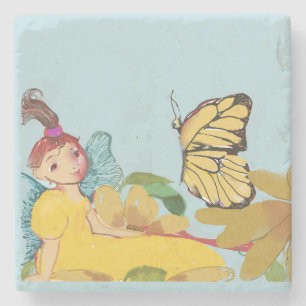 Flower Fairy And The Butterfly Stone Coaster