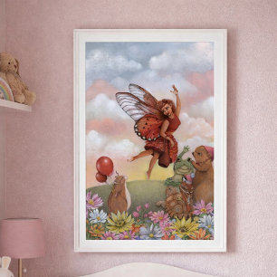 Flower Fairy and Woodland Creatures Garden Party Poster