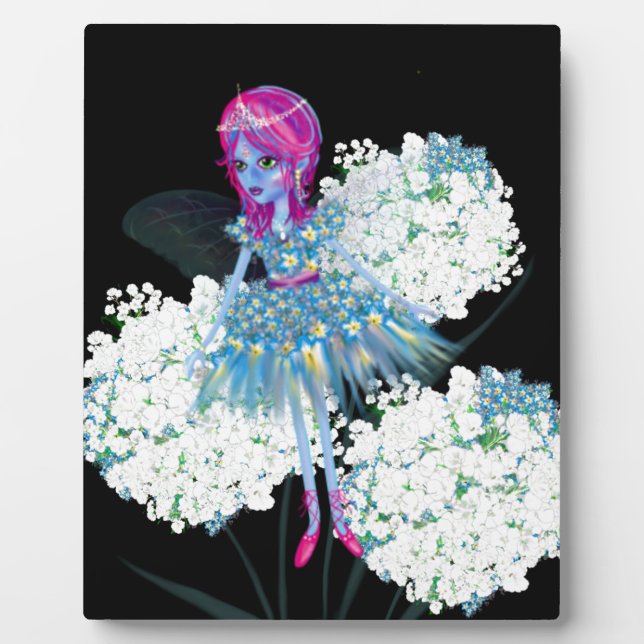 Flower Fairy Art by LeahG blue pink black white Plaque (Front)