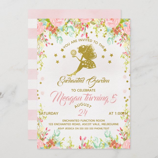 Flower Fairy Birthday Invitation (Front/Back)