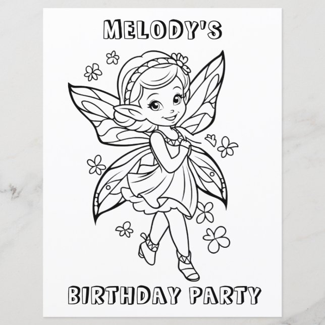 Flower fairy birthday party colouring activity  (Front)